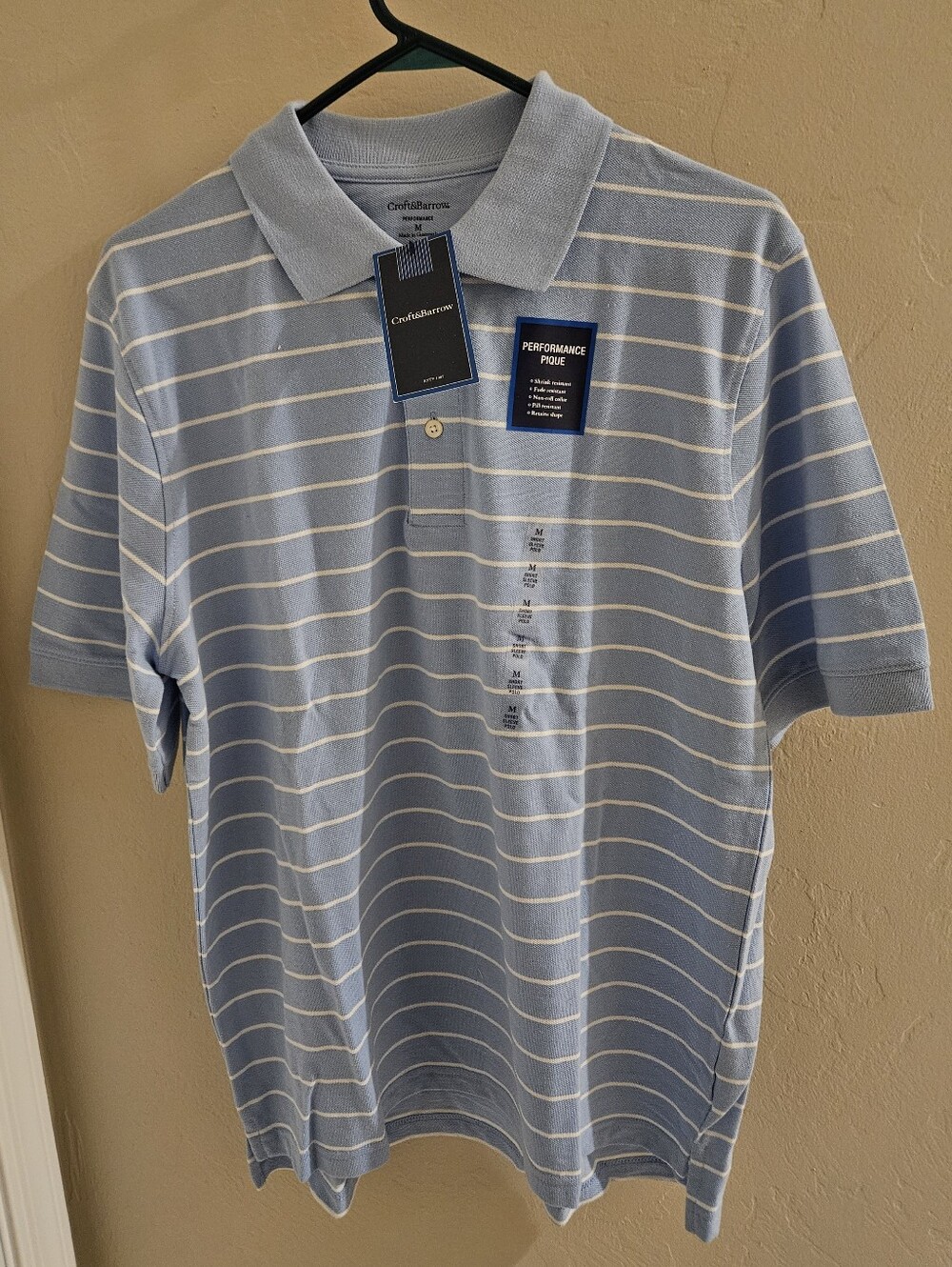 Men's Croft & Barrow Easy Care Polo Shirt Blue Stripe 3 Button Medium NWT